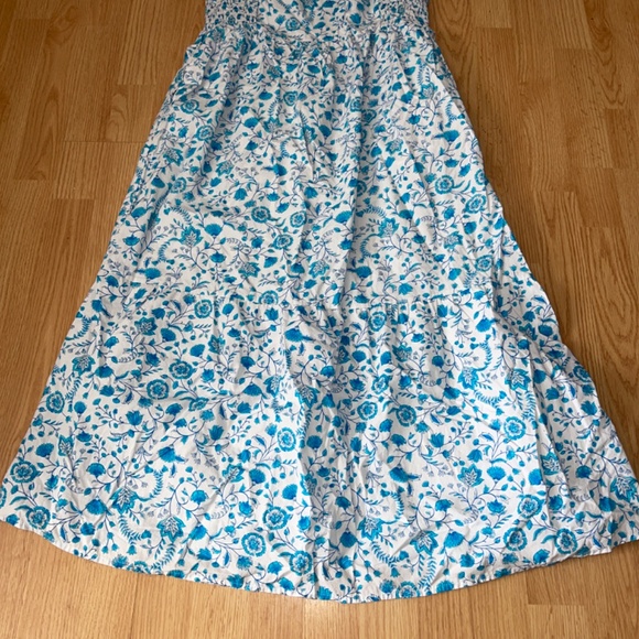 Draper James White Label Floral Smocked Midi Dress Sz XL Blue 100% Cotton - Picture 7 of 13